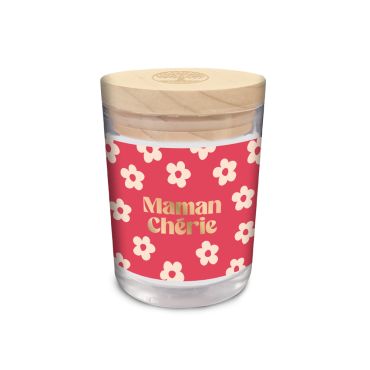 Bougie en verre Maman Chérie avec motif fleuri rétro pour la fête des mères | jourdefete.com