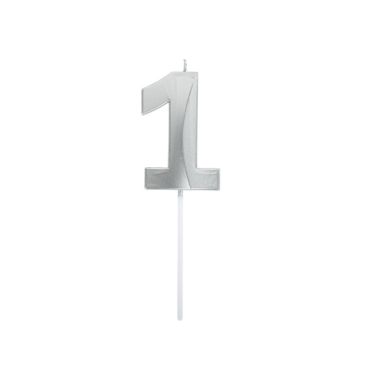 Bougie graphique chiffre 1 en argent | jourdefete.com