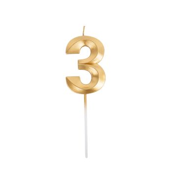 Bougie graphique chiffre 3 en or métallisé | jourdefete.com