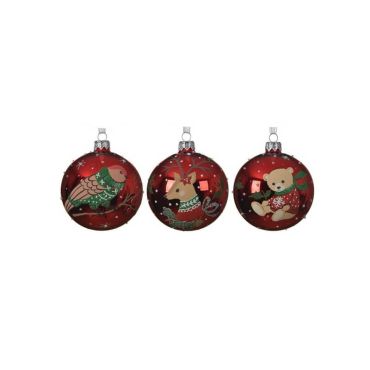 boule de noël rouge animal au choix | jourdefete.com