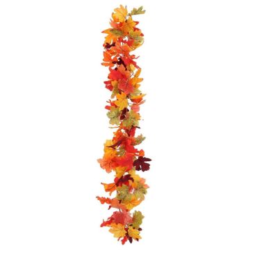 Guirlande décorative automnale avec feuilles orange et vertes de 1,20 m | jourdefete.com