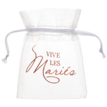 Lot de 6 Sachets organdi Vive les Mariés - Rose Gold | jourdefete.com