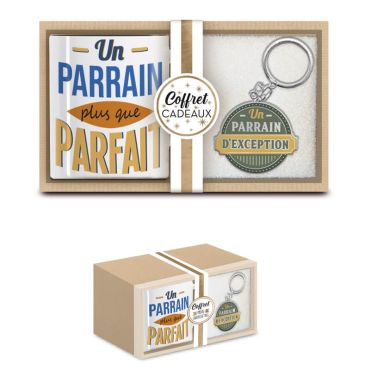 coffret cadeau mug et porte-clés un parrain parfait