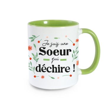Mug vert Je suis une sœur qui déchire, cadeau pour sœur | jourdefete.com Mug vert Je suis une sœur qui déchire, cadeau pour sœur | jourdefete.com