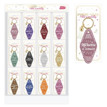 Porte-clés vintage à paillettes avec messages humoristiques et pompons blancs pour cadeaux d'invités festifs | jourdefete.com