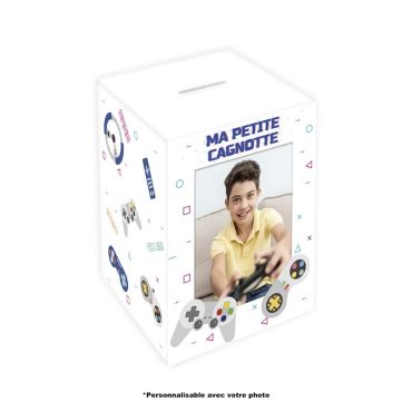 Tirelire personnalisable enfant thème jeux vidéo avec manettes rétro | jourdefete.com