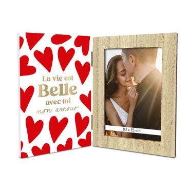Cadre photo "La vie est belle avec toi mon amour" dans un design romantique pour la Saint-Valentin | jourdefete.com