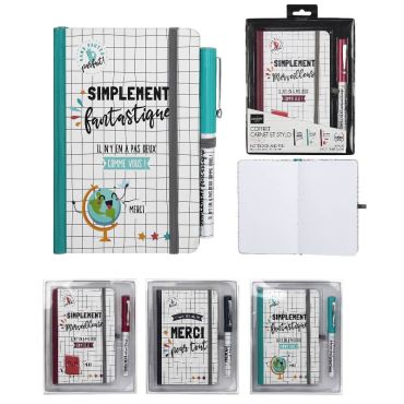 Carnet de notes avec stylo scolaire merci modèle au choix