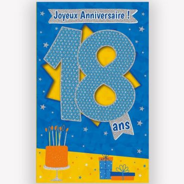Carte d'anniversaire découp'âge 18 ans bleu