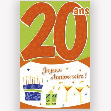Carte d'anniversaire découp'âge 20 ans couleur orange