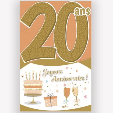 Carte d'anniversaire découp'âge 20 ans or