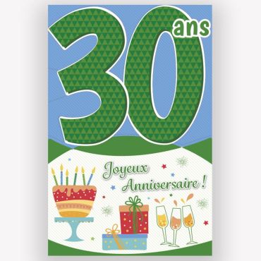 Carte d'anniversaire découp'âge 30 ans vert