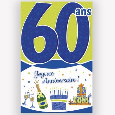 Carte d'anniversaire découp'âge 60 ans bleu