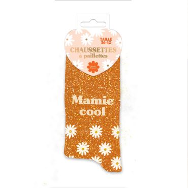 Chaussettes pailletées "Mamie Cool" avec un design floral | jourdefete.com