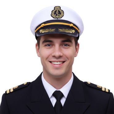 Homme portant une casquette d’officier marin blanche avec broderies dorées | jourdefete.com Homme portant une casquette d’officier marin blanche avec broderies dorées | jourdefete.com