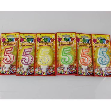 Bougie d'Anniversaire Chiffre 5 - Divers Coloris