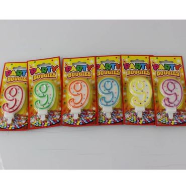 Bougie d'Anniversaire Chiffre 9 - Divers Coloris