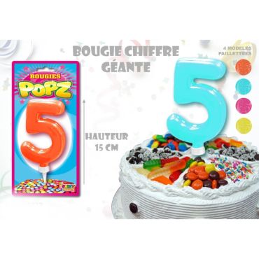 Bougie Grand modèle chiffre "5" - Couleur au choix