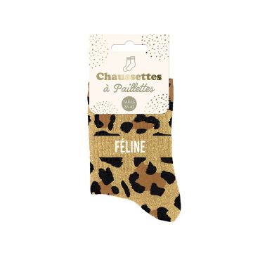 Chaussettes à paillettes motif léopard doré modèle Féline | jourdefete.com Chaussettes à paillettes motif léopard doré modèle Féline | jourdefete.com
