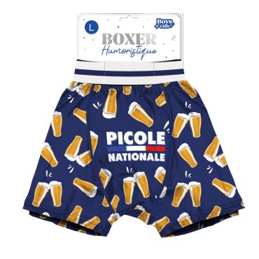 Boxer humoristique bleu "Picole Nationale" à motif verres de bière pour homme | jourdefete.com
