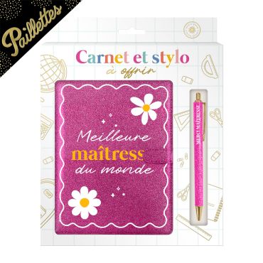 Coffret contenant un carnet de notes et son stylo assorti pour remercier la maîtresse en fin d'année scolaire | jourdefete.com