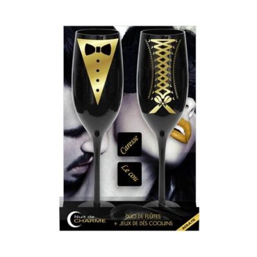 Duo de Flûtes à Champagne et jeu de dés coquins - Or