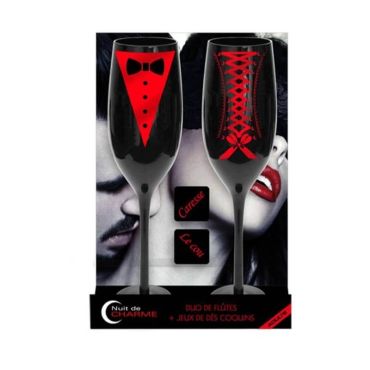 Duo de Flûtes à Champagne et jeu de dés coquins - Rouge
