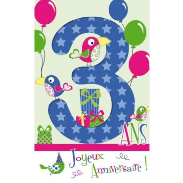 Carte d'Anniversaire Découp'âge avec Enveloppe - 3 ans