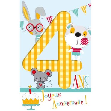 Carte d'Anniversaire Découp'âge avec Enveloppe - 4 ans