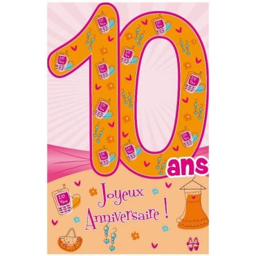 Carte d'Anniversaire Découp'âge avec enveloppe Fille - 10 ans 