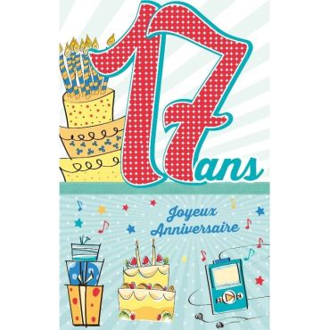 Carte d'Anniversaire Découp'âge avec enveloppe - 17 ans