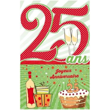 Carte d'Anniversaire Découp'âge avec enveloppe - 25 ans