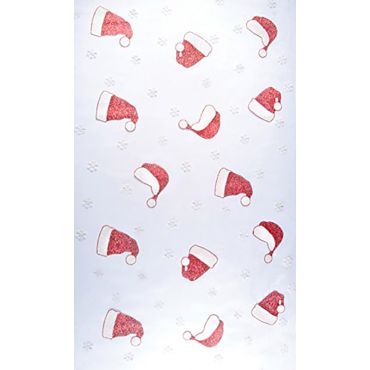 Chemin de Table Blanc - Bonnets de Noël et Flocons Irisés Chemin de Table Blanc - Bonnets de Noël et Flocons Irisés