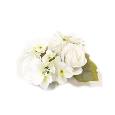 Centre de table roses, hortensias et baies blanches artificiel, décoration raffinée | jourdefete.com