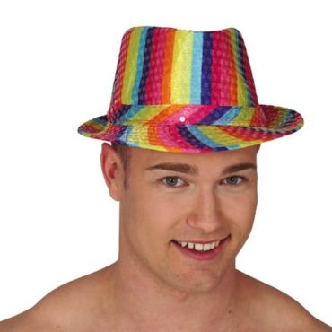 Un beau chapeau borsalino arc-en-ciel avec sequins | jourdefete.com Un beau chapeau borsalino arc-en-ciel avec sequins | jourdefete.com