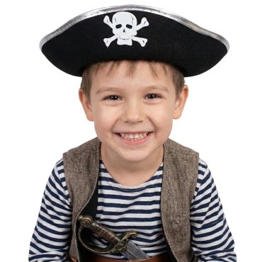 Chapeau de pirate noir pour enfant avec liseré blanc | jourdefete.com