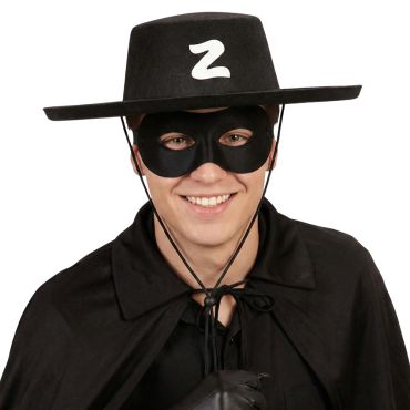 Chapeau noir de Zorro avec emblème "Z" blanc | jourdefete.com