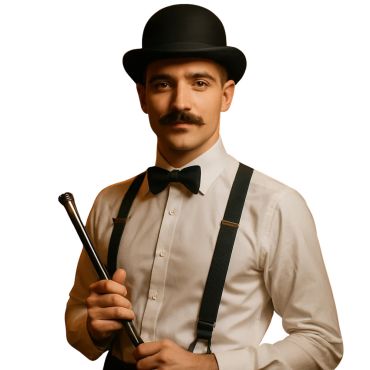 Homme portant un chapeau melon noir style Charleston | jourdefete.com Homme portant un chapeau melon noir style Charleston | jourdefete.com