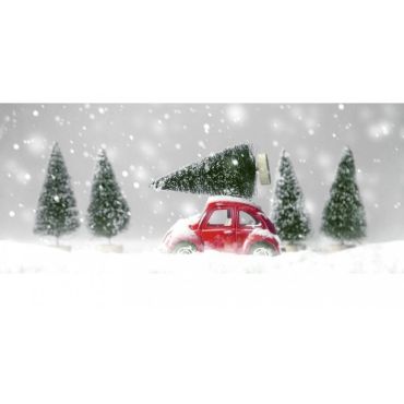 Chemin de Table Noël - Romance - Voiture Rouge avec Sapins | jourdefete.com