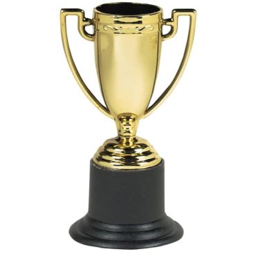 Lot de 6 trophées dorés miniatures sur une base noire | jourdefete.com