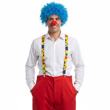 Bretelles clown jaunes à pois multicolores | jourdefete.com