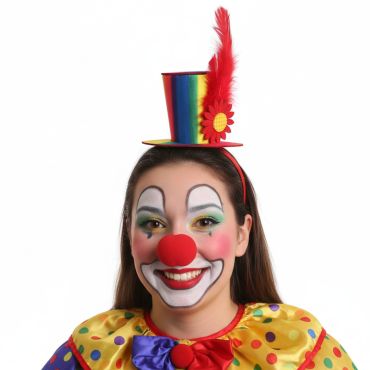 Serre-tête chapeau clown multicolore avec fleur et plume | jourdefete.com