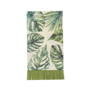Serviettes à franges palmier crème vert et or pour table de fête | jourdefete.com