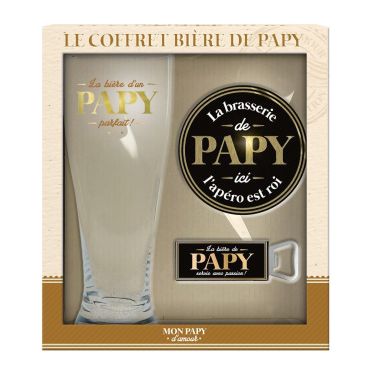 Coffret bière avec verre et décapsuleur "La Bière de Papy" | jourdefete.com