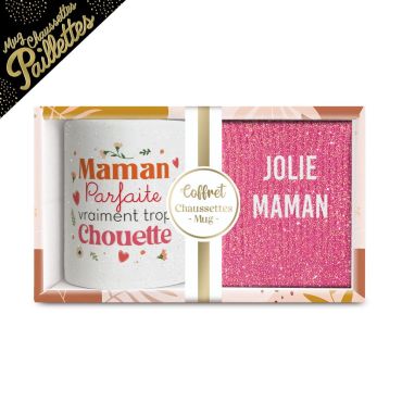 Coffret Mug "Maman Parfaite" et Chaussettes à paillettes "Jolie Maman" pour femme - Collection Famille d'Amour Coffret Mug "Maman Parfaite" et Chaussettes à paillettes "Jolie Maman" pour femme - Collection Famille d'Amour