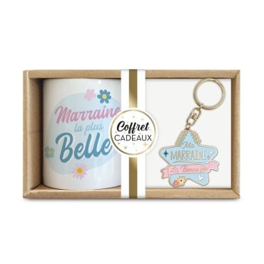 Un coffret composé d'un mug et d'un porte-clé pour votre marraine | jourdefete.com