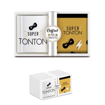 Coffret cadeau mug chaussettes pour super tonton packaging | jourdefete.com