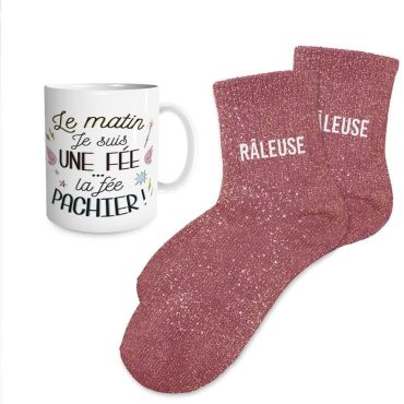 Coffret cadeau avec mug et chaussettes pailletées inscription | jourdefete.com