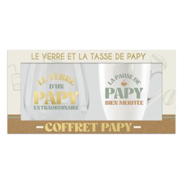 Coffret verre et tasse personnalisés pour papy avec citations amusantes | jourdefete.com