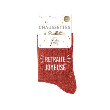 Chaussettes à paillettes rouges "Retraite joyeuse" pour femme – idée cadeau de départ à la retraite | jourdefete.com Chaussettes à paillettes rouges "Retraite joyeuse" pour femme – idée cadeau de départ à la retraite | jourdefete.com